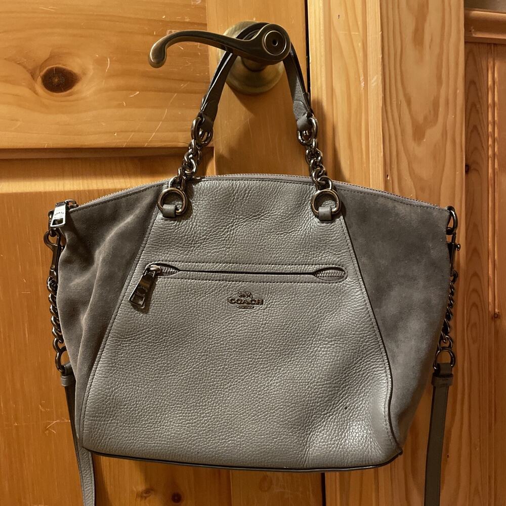 Coach 20166 Chain Prairie Satchel Leather Suede HEATHER GREY $325 Purse Hand Bag